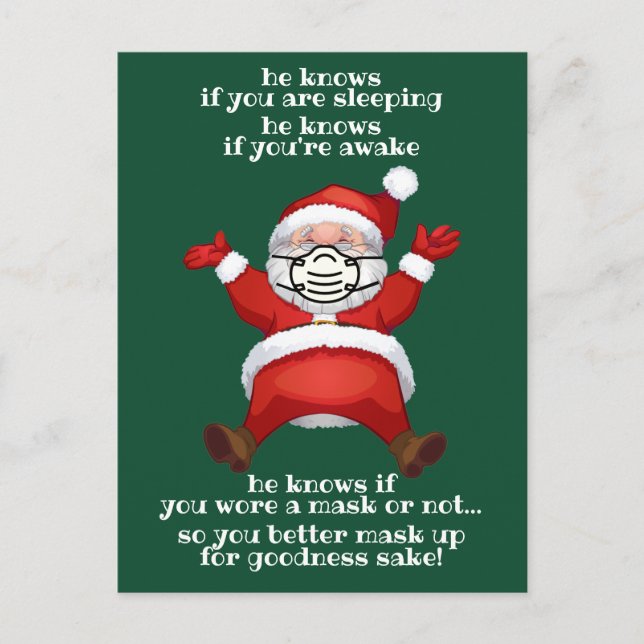 Santa Knows If You Wore A Mask Funny Christmas Holiday Postcard (Front)