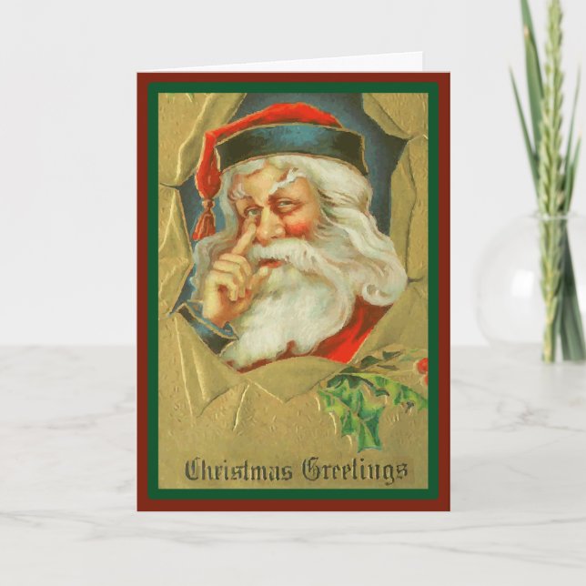Santa Knows - Vintage Christmas Card (Front)