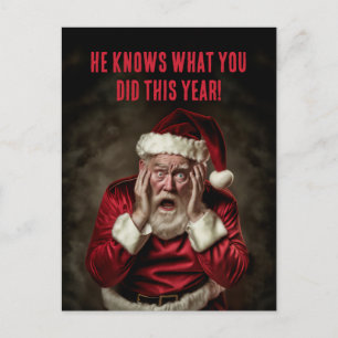 Santa Knows What You Did This Year Funny Christmas Postcard