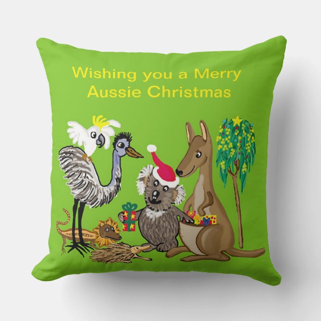 Santa koala gives Aussie Christmas presents Throw Cushion (Front)