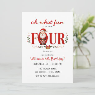 Santa Kris Four 4th Birthday Christmas Party Invitation