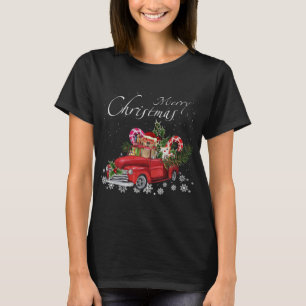 Santa Labrador Dog Riding Red Truck Merry Christma T-Shirt