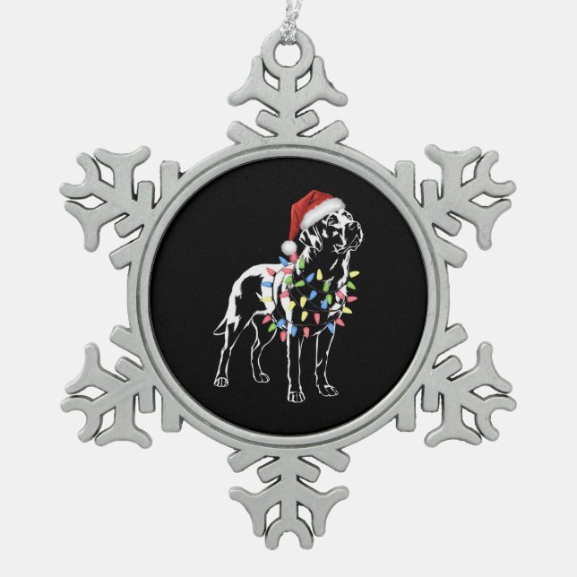 Santa Labrador Retriever Christmas Light Dog Lover Snowflake Pewter Christmas Ornament (Front)