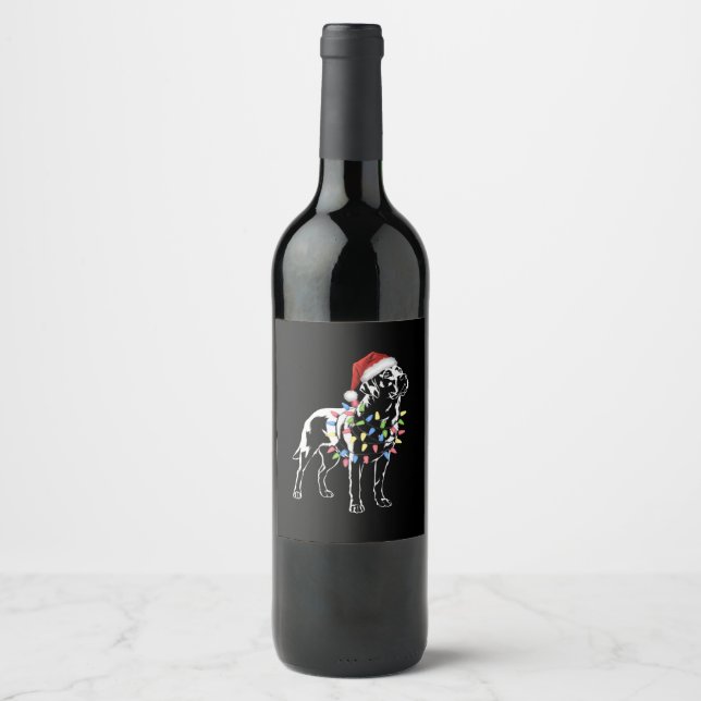 Santa Labrador Retriever Christmas Light Dog Lover Wine Label (Front)