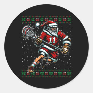 Santa Lacrosse Ugly Christmas Sweater  Classic Round Sticker