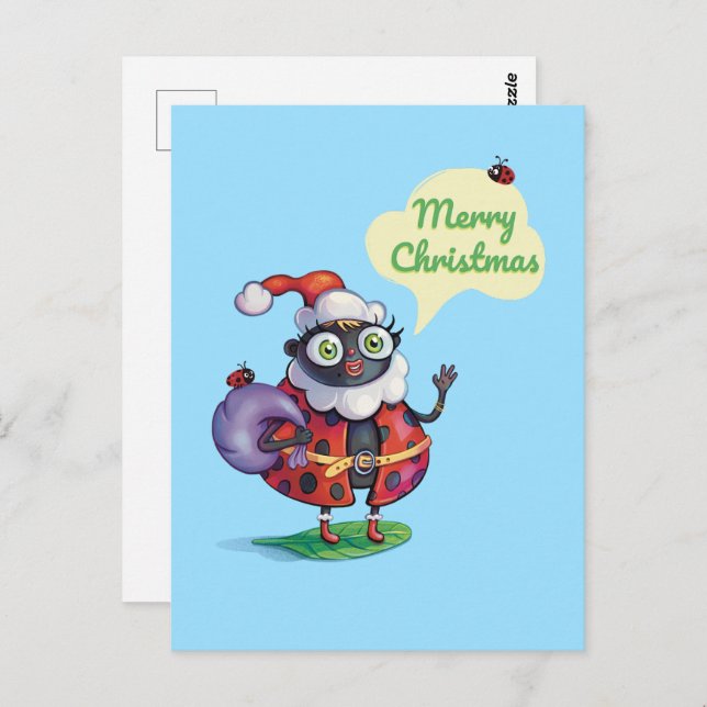 Santa Ladybug Christmas Postcard (Front/Back)