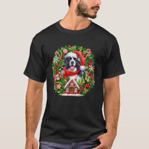 Santa Landseer Christmas Floral Circle Matching Ow T-Shirt