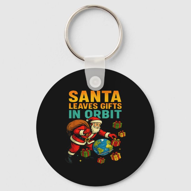 Santa Leaves In Orbit Funny Xmas Space  Key Ring (Front)