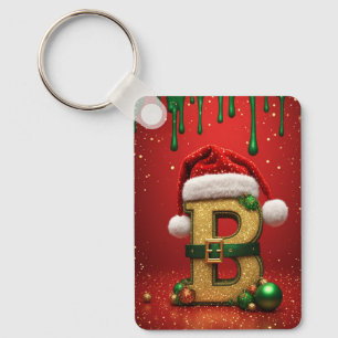 Santa Letter B With Evergreen Christmas Details 🎄 Key Ring