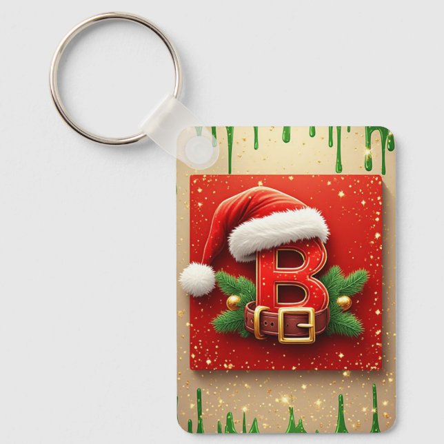 Santa Letter B With Pine Wreath Holiday Style 🎅 Key Ring (Front)