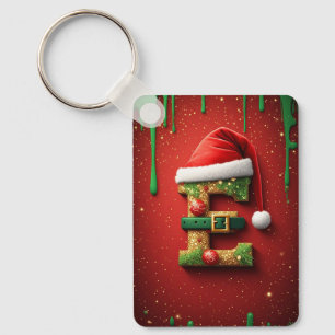 Santa Letter E With Holiday Wreath Decoration 🎅 Key Ring