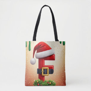 Santa Letter F With Christmas Wreath Accent 🎅 Tote Bag