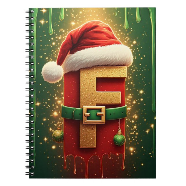 Santa Letter F With Wreath For Holiday Decor 🎄 Notebook (Front)