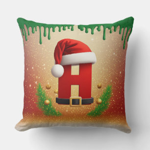 Santa Letter H With Pine Wreath Christmas Look 🎁 Cushion