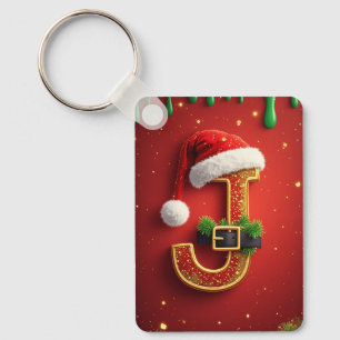 Santa Letter J Monogram Holiday Wreath 🎅 Key Ring