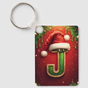 Santa Letter J With Evergreen Holiday Wreath 🎅 Key Ring