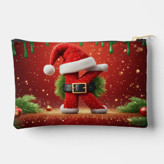Santa Letter K With Pine Wreath Christmas Glow 🎅 Accessory Pouch