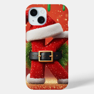 Santa Letter K With Pine Wreath Christmas Glow 🎅 iPhone 15 Case