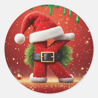 Santa Letter K With Pine Wreath Christmas Glow 🎅 Classic Round Sticker