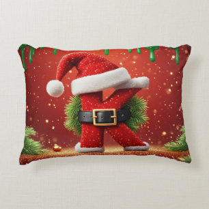 Santa Letter K With Pine Wreath Christmas Glow 🎅 Decorative Cushion