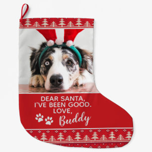 Santa Letter Nordic Pattern Dog Photo Large Christmas Stocking