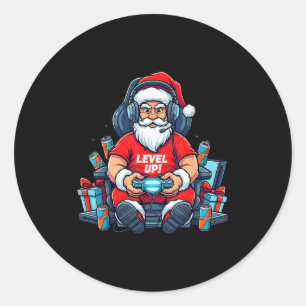 Santa Level Up Funny Gamer Holiday Christmas Video Classic Round Sticker