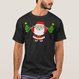 Santa Lifting Christmas Trees Funny Snatch Barbell T-Shirt