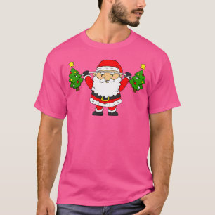 Santa Lifting Christmas Trees Funny Snatch Barbell T-Shirt