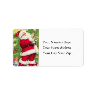Santa Lights the Tree Vintage Address Label