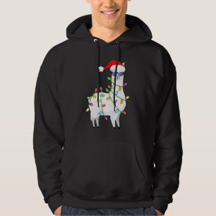 Santa Llama Christmas Tree Lights Llama Xmas Hoodie
