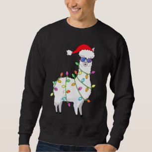 Santa Llama Christmas Tree Lights Llama Xmas Sweatshirt