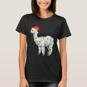 Santa Llama Christmas Tree Lights Xmas Matching Pa T-Shirt