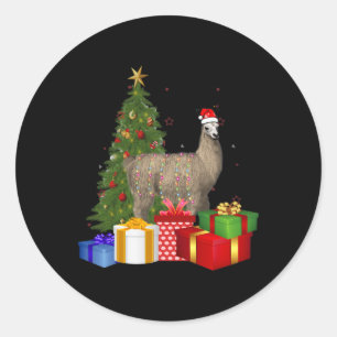 Santa Llama Christmas Tree With Light Funny Xmas L Classic Round Sticker