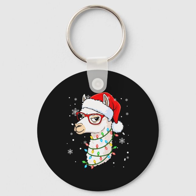 Santa Llama Face Christmas Colorful Lights Matchin Key Ring (Front)
