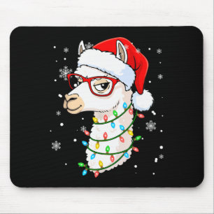 Santa Llama Face Christmas Colorful Lights Matchin Mouse Pad