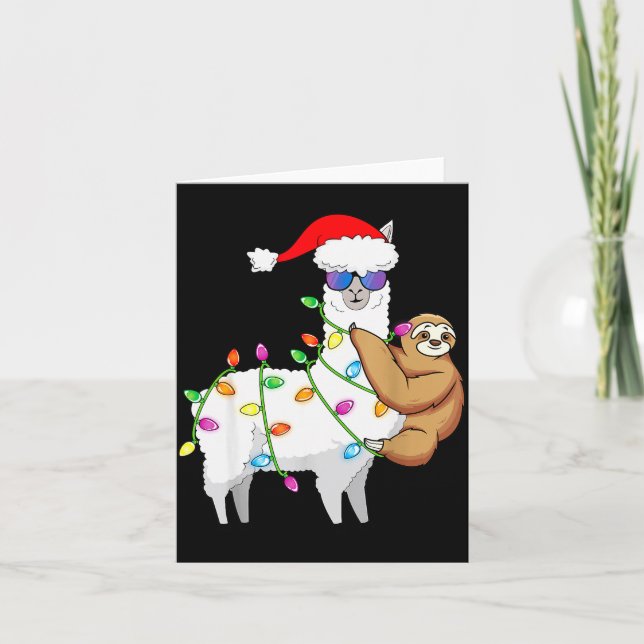 Santa Llama Xmas Funny Llama Sloth Christmas  Card (Front)