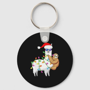 Santa Llama Xmas Funny Llama Sloth Christmas Key Ring