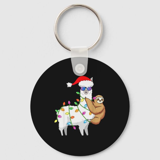 Santa Llama Xmas Funny Llama Sloth Christmas  Key Ring (Front)