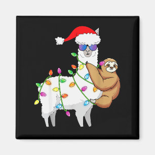 Santa Llama Xmas Funny Llama Sloth Christmas  Magnet