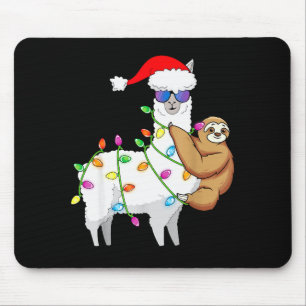 Santa Llama Xmas Funny Llama Sloth Christmas  Mouse Pad