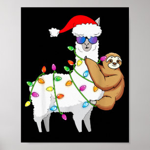 Santa Llama Xmas Funny Llama Sloth Christmas Poster