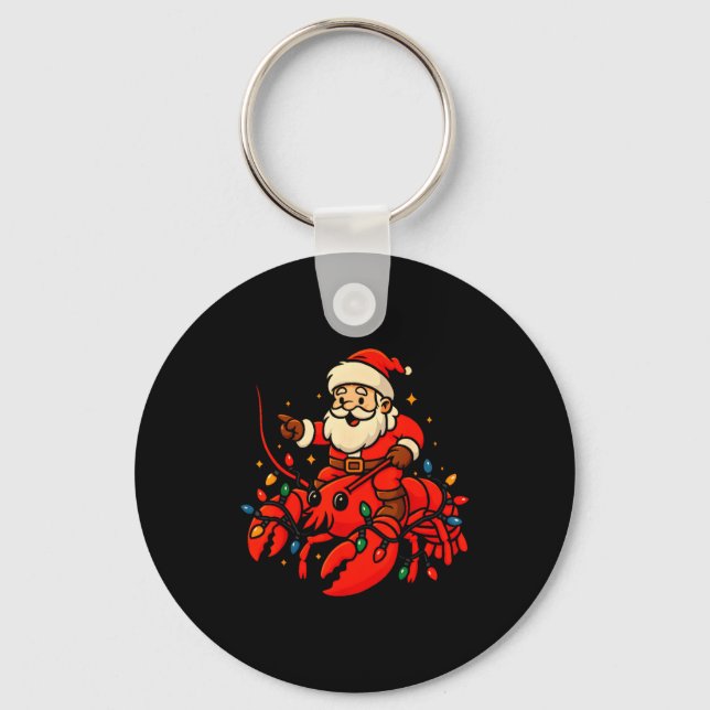Santa Lobster Christmas Pajama Santa Riding Lobste Key Ring (Front)