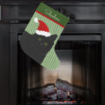 Santa Long Hair Black Cat Green Eyes Stocking<br><div class="desc">Create a personalised stocking for your fur baby. This design consists of a long hair black cat in a Santa hat with Christmas colours and the ability to customise to your needs.  Original design by Night Owl's Menagerie,  2017.</div>