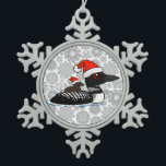 Santa Loon Snowflake Pewter Christmas Ornament<br><div class="desc">Our darling Birdorable Common Loon is all ready for Christmas! Loon wears a cute red and white Santa hat. Celebrate the most wonderful time of the year in Birdorable style. Great for birders and bird lovers. You can totally customise this gift! Add text, change the colour, move the design around,...</div>