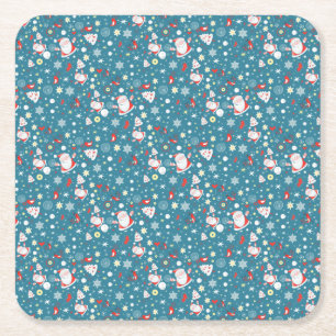 Santa Love Pattern Square Paper Coaster