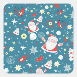 Santa Love Pattern Square Sticker
