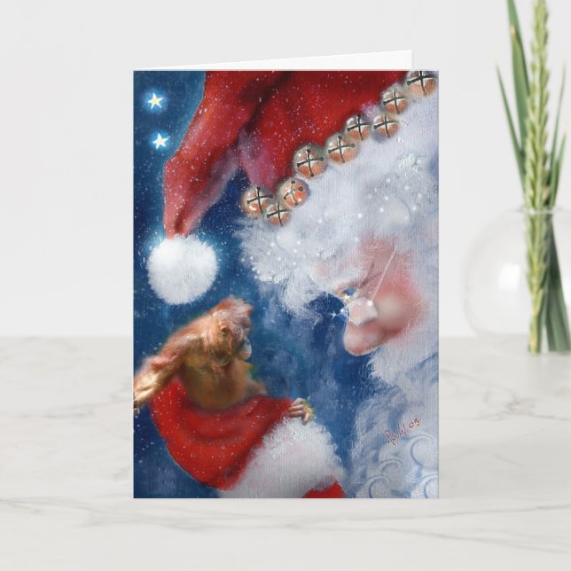 Santa Loves Animals Christmas Holiday Card (Front)