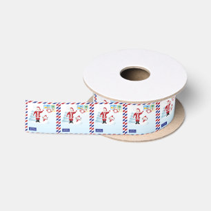 Santa loves Cristmas snail mail Satin Ribbon