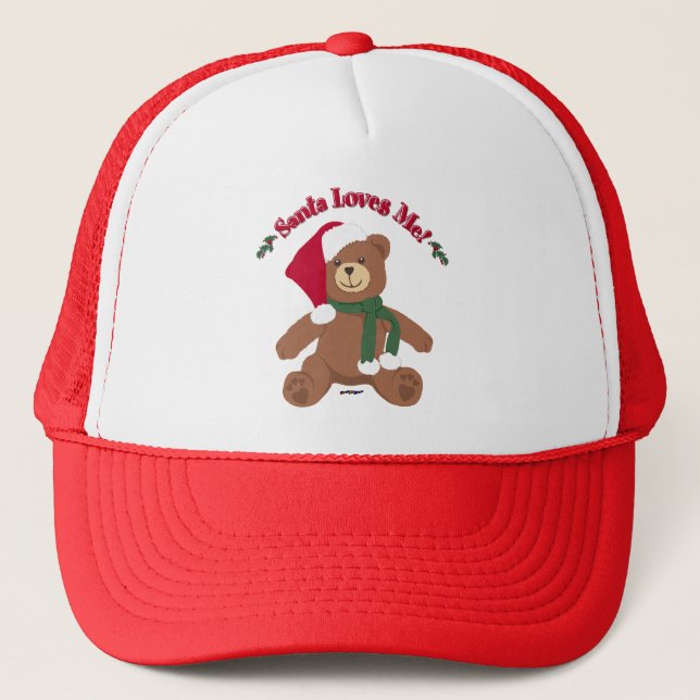 Santa Loves Me! Christmas Teddy Bear Trucker Hat (Front)