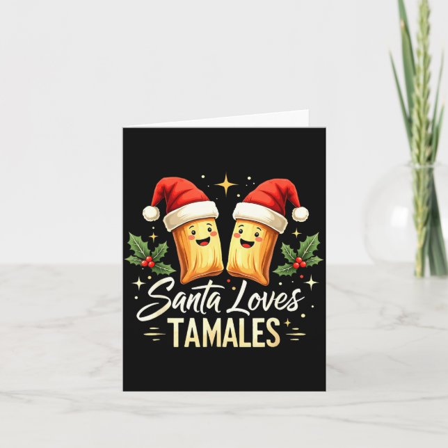Santa Loves Tamales Mexican Tamale Vintage Christm Card (Front)